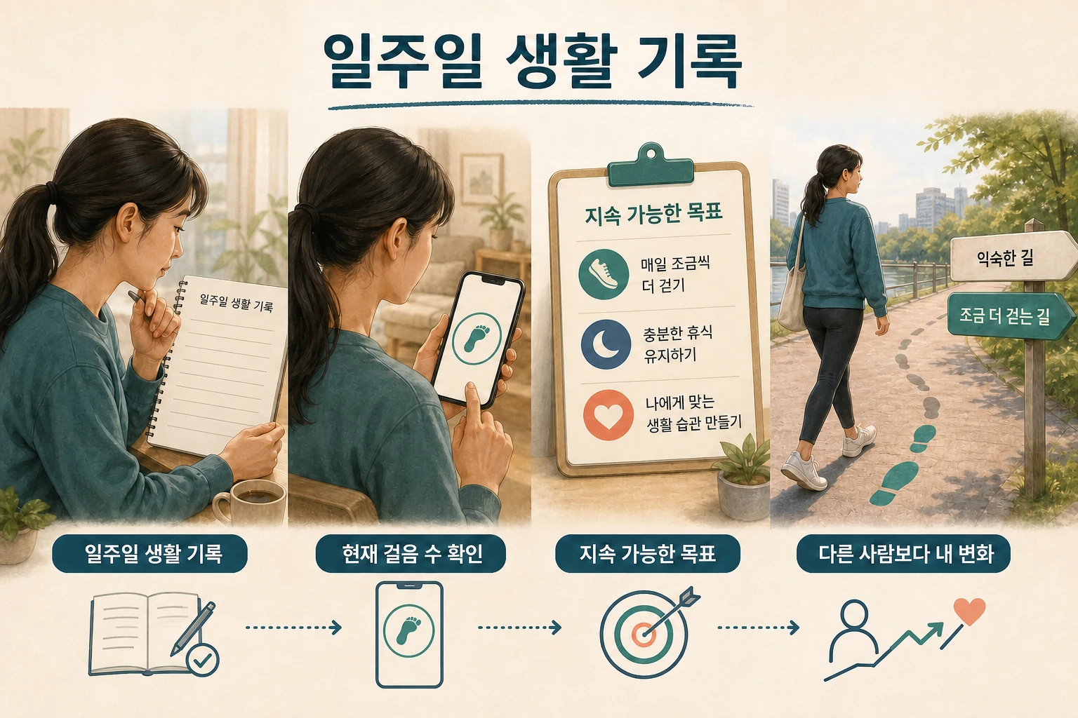 일주일 생활 기록에서 자신의 지속 가능한 걷기 목표를 정하는 과정