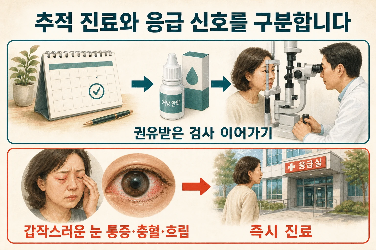검사와 일상을 이어 가는 방법 내용을 설명하는 건강 정보 그림