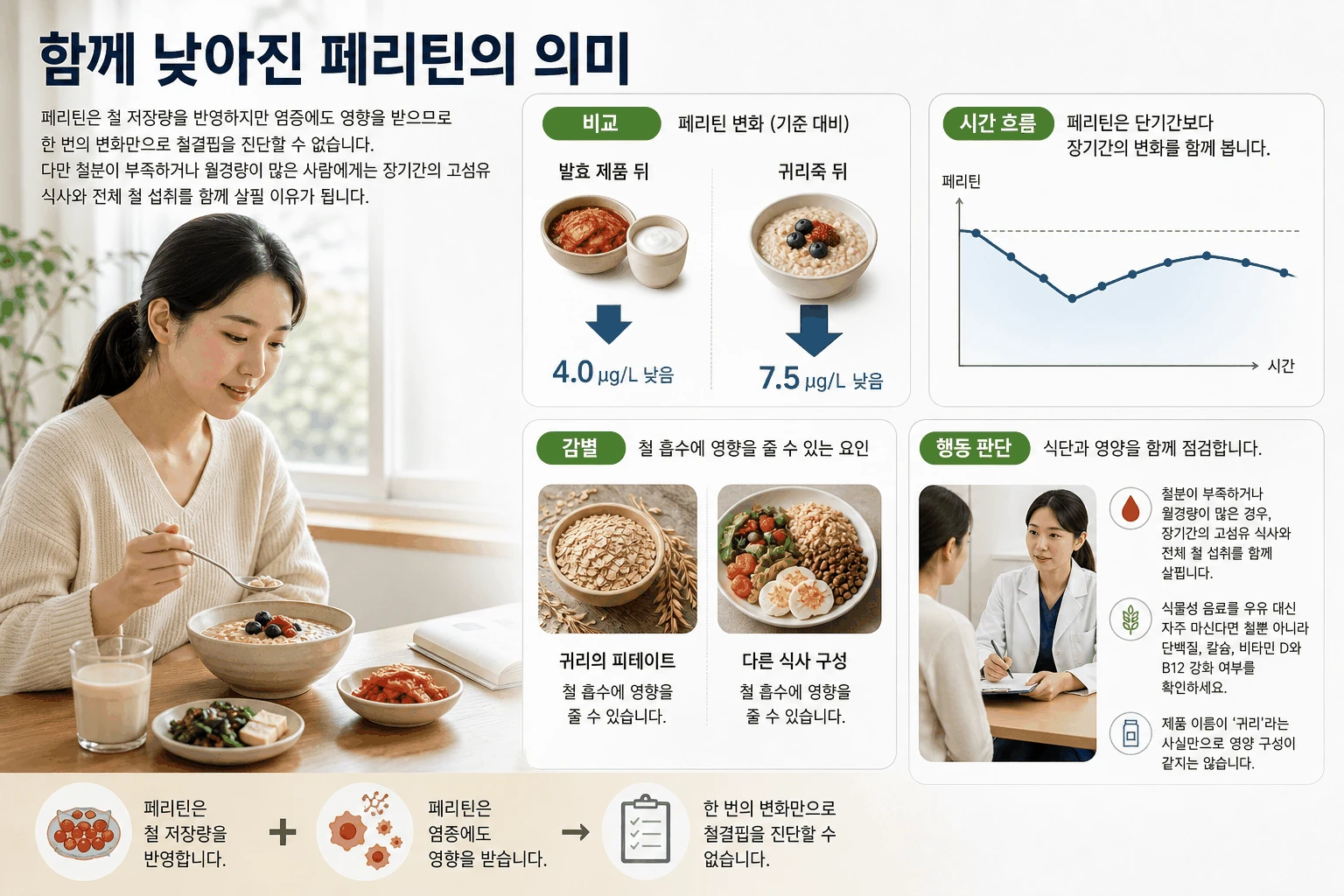 함께 낮아진 페리틴의 의미 핵심 내용을 정리한 정보 그림