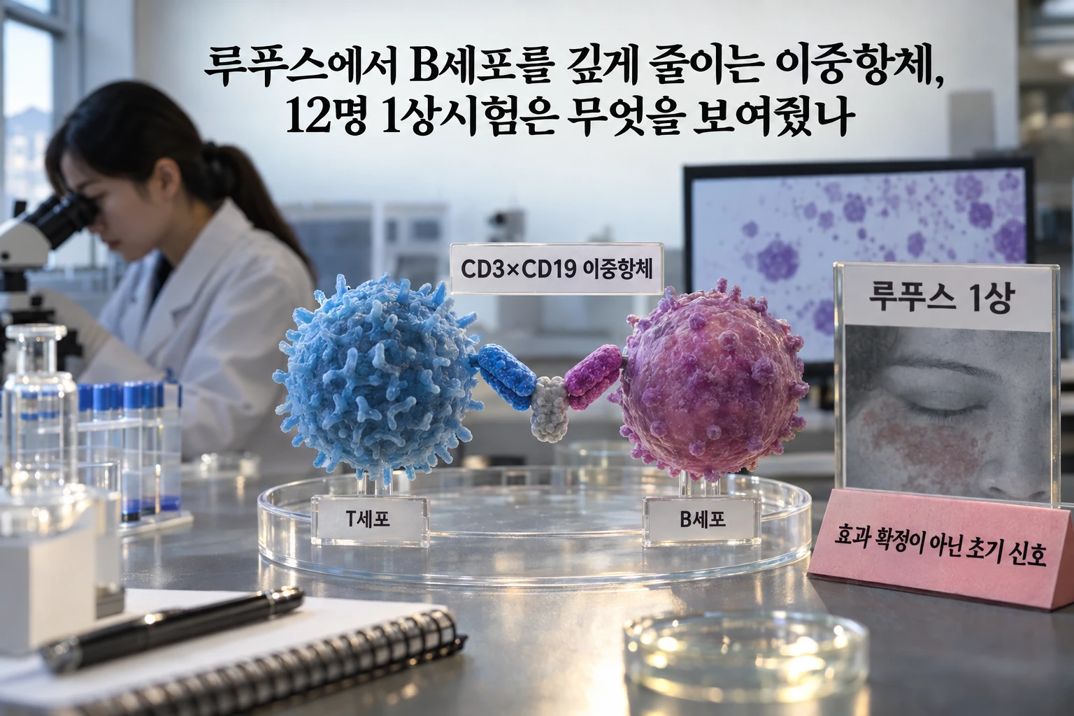루푸스에서 B세포를 깊게 줄이는 이중항체, 12명 1상시험은 무엇을 보여줬나 연구 결과와 적용 한계를 보여주는 1번째 인포그래픽