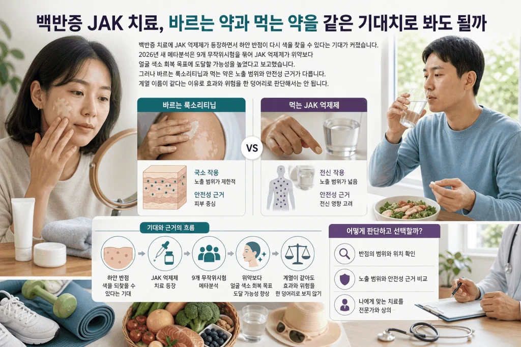 백반증 JAK 치료, 바르는 약과 먹는 약을 같은 기대치로 봐도 될까 핵심 내용을 보여주는 대표 이미지