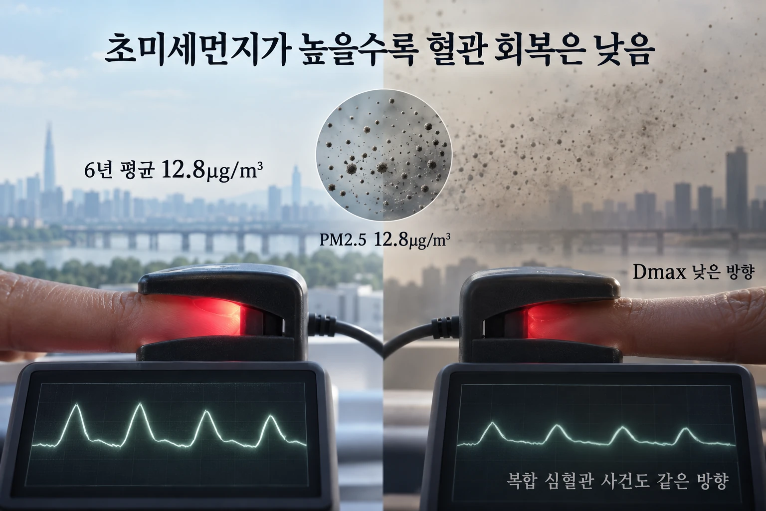 미세먼지가 낮아져도 혈관 반응은 달라졌습니다, 6년 추적의 변화 연구 결과와 적용 한계를 보여주는 3번째 인포그래픽