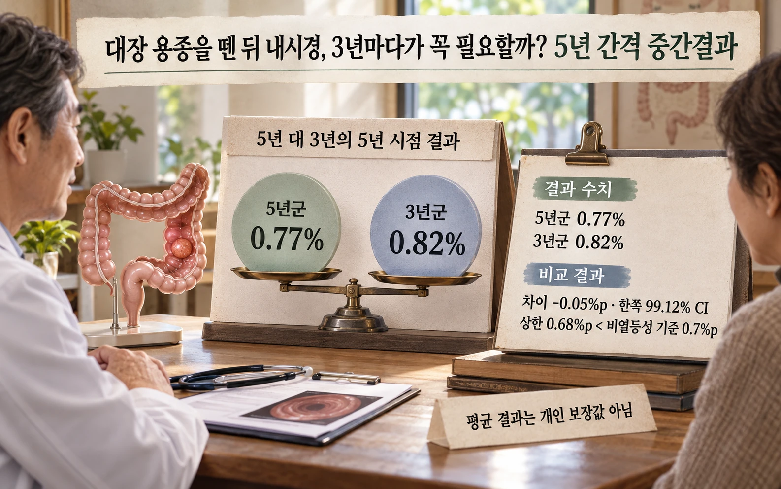 5년 대장암 발생률 및 비열등성 범위