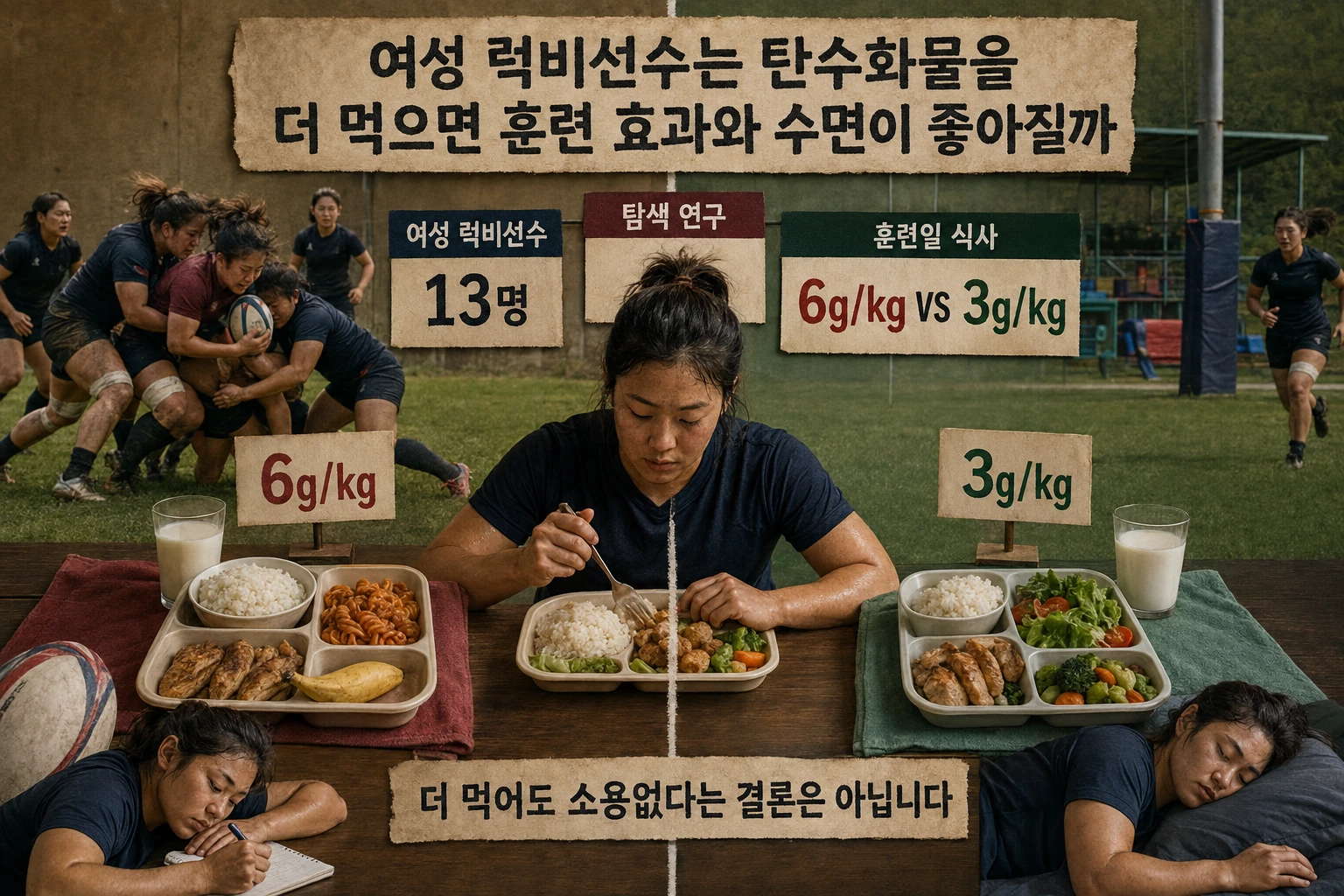여성 럭비선수는 탄수화물을 더 먹으면 훈련 효과와 수면이 좋아질까 핵심 내용을 보여주는 대표 이미지