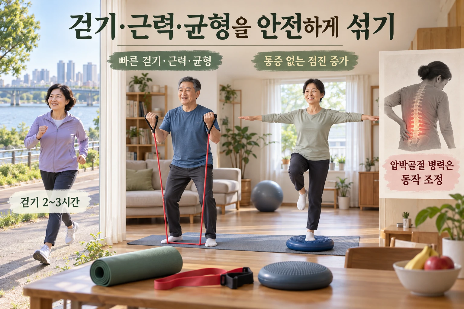 골밀도를 지키는 운동, 40세 이후 빠르게 걷기와 근력운동을 함께 보세요 연구 결과와 적용 한계를 보여주는 4번째 인포그래픽