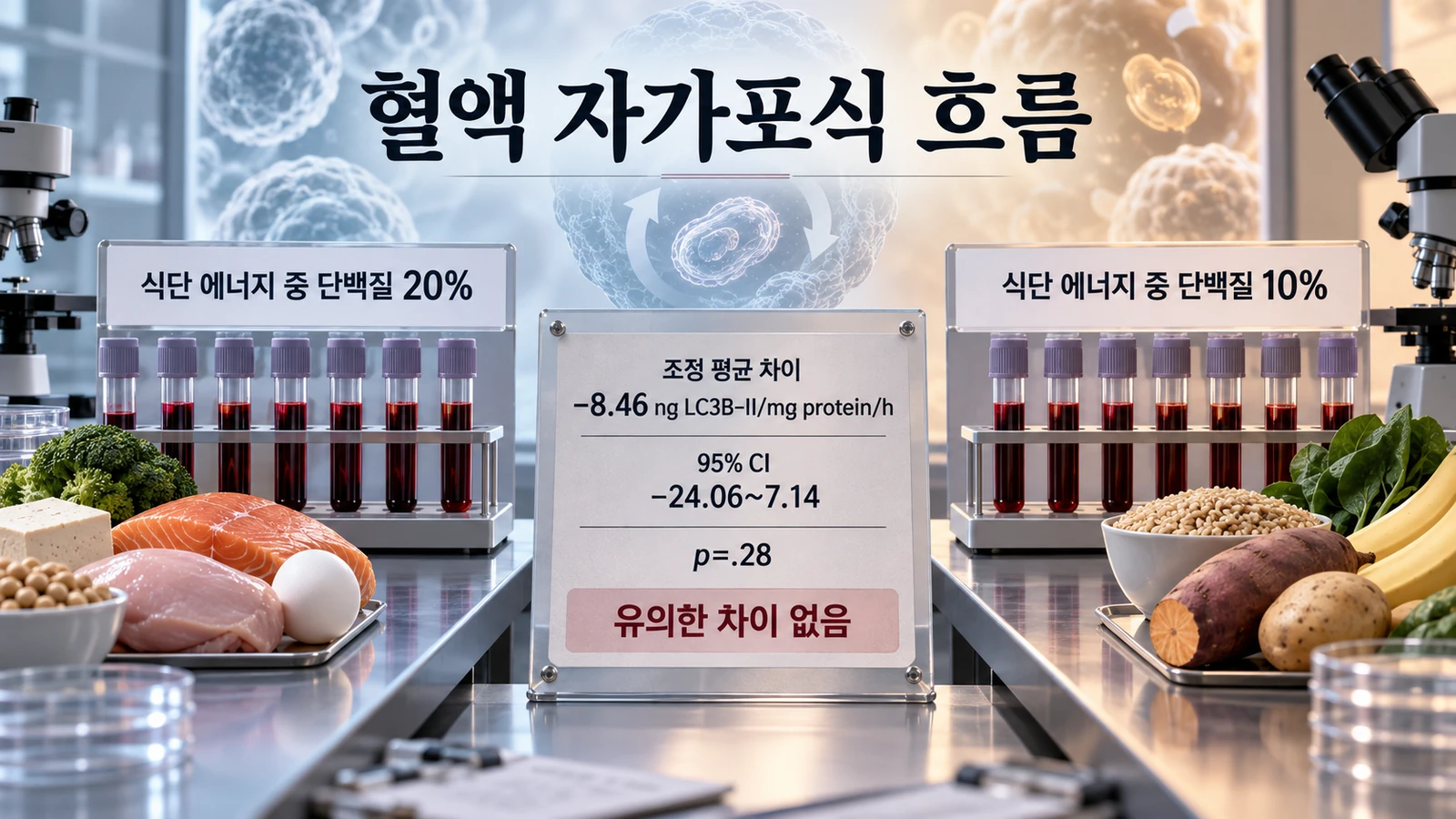 단백질 제한과 혈액 자가포식 흐름의 비교