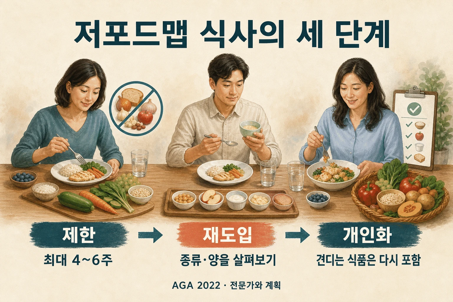 제한 뒤에 이어지는 재도입 내용을 설명하는 건강 정보 그림