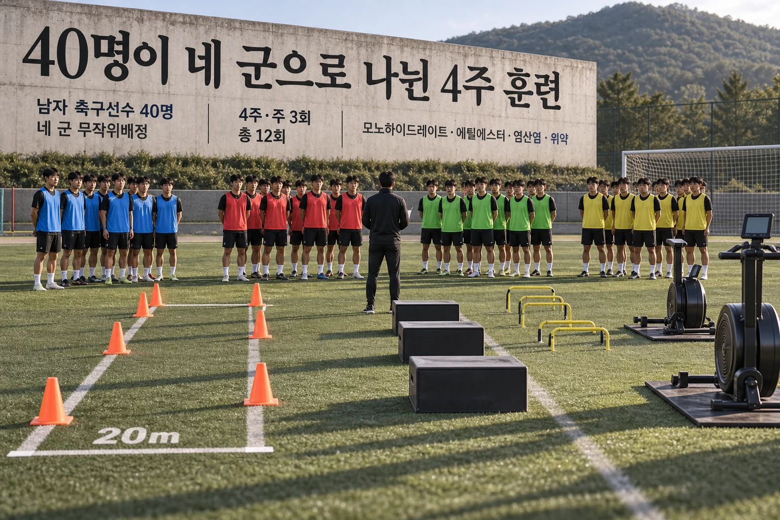 축구선수의 4주 반복질주 훈련, 크레아틴 종류에 따라 효과가 달랐을까 연구 결과와 적용 한계를 보여주는 2번째 인포그래픽