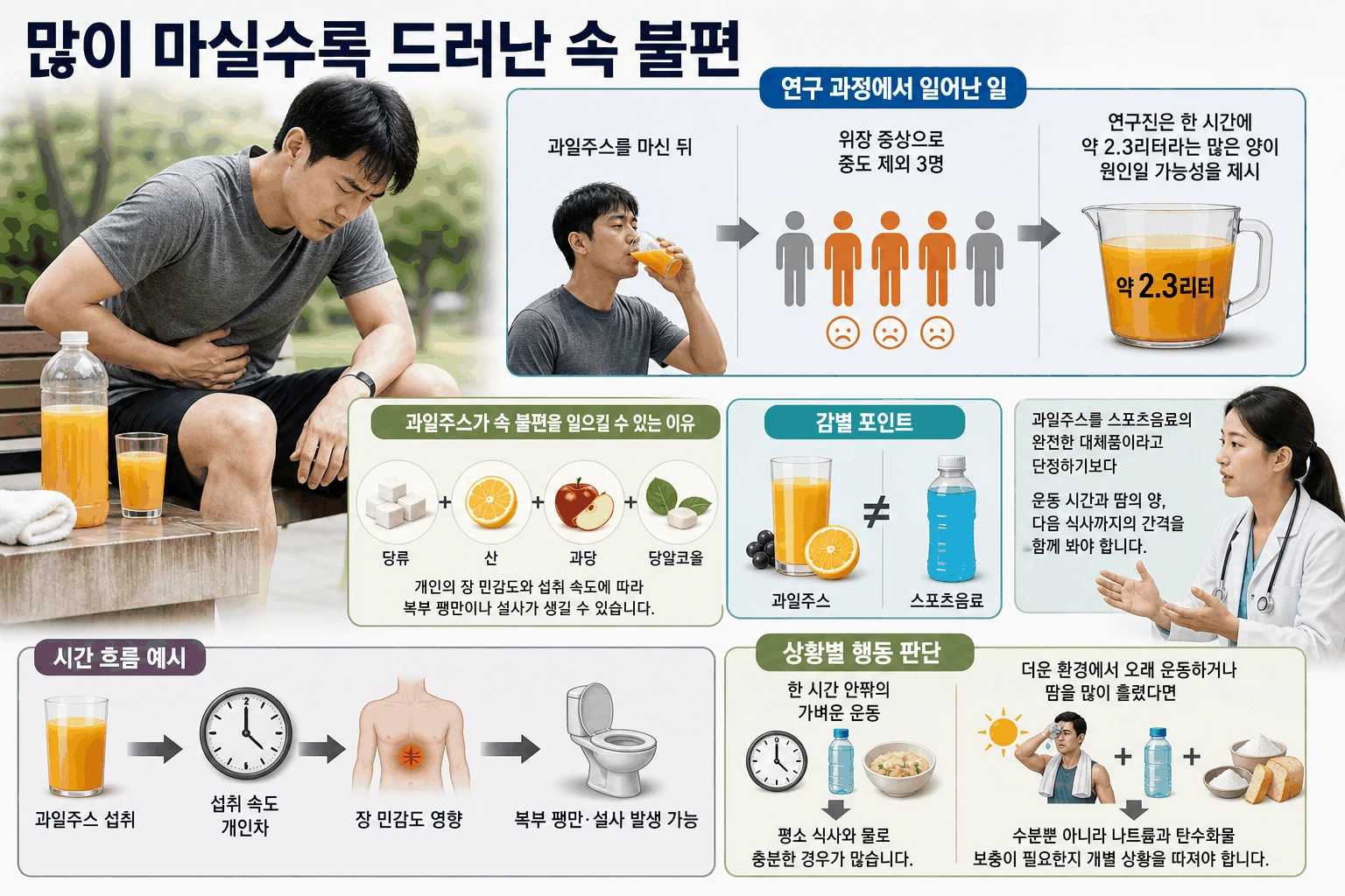 많이 마실수록 드러난 속 불편 핵심 내용을 정리한 정보 그림