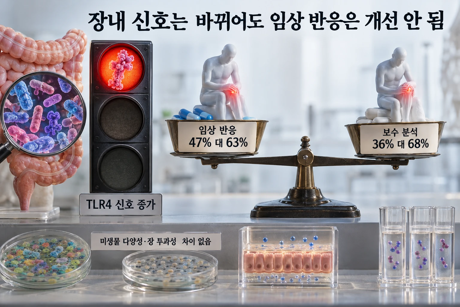 소아 특발성 관절염에 유산균, 장내 신호는 바뀌어도 증상은 좋아지지 않았습니다 연구 결과와 적용 한계를 보여주는 3번째 인포그래픽
