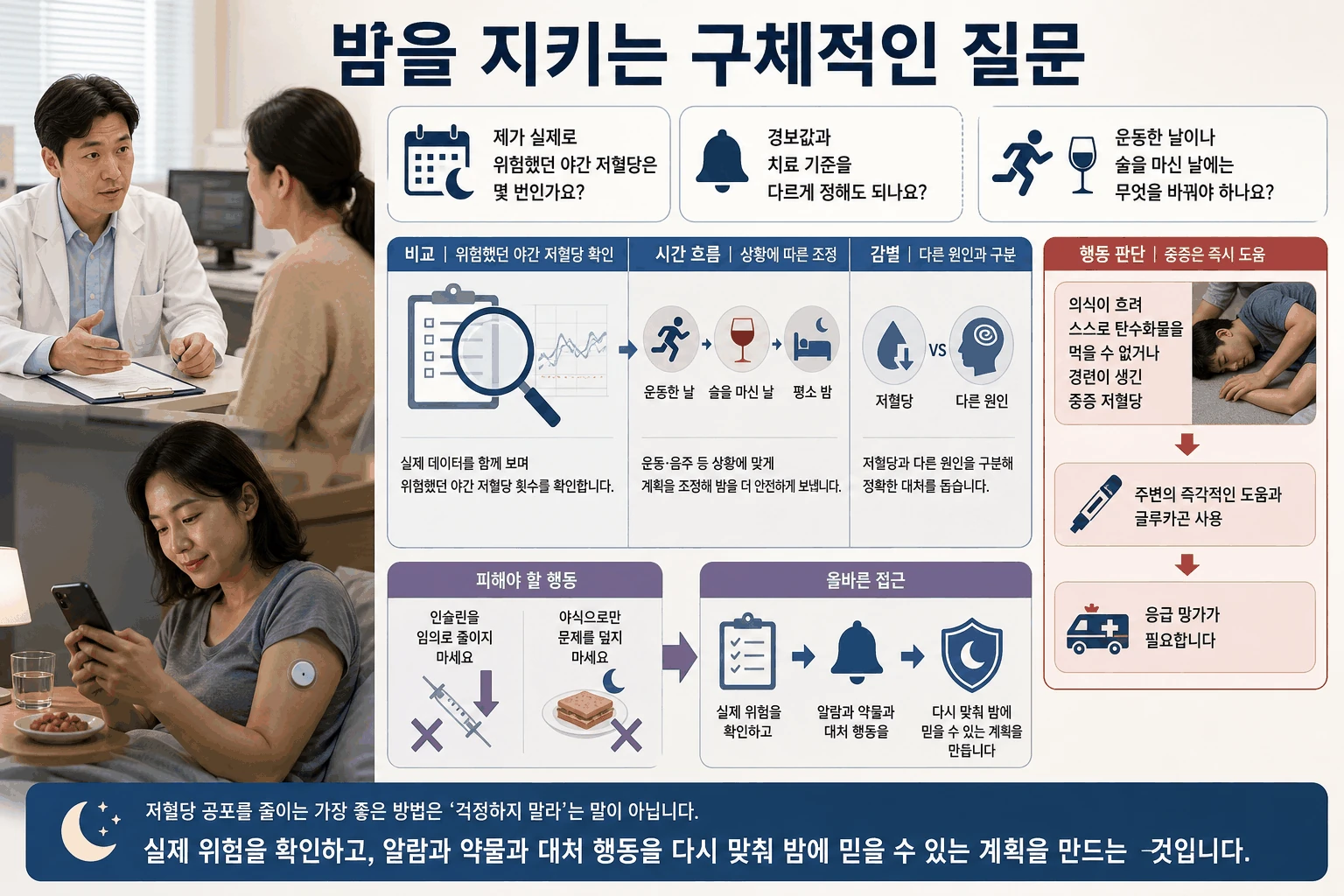 밤을 지키는 구체적인 질문 핵심 내용을 정리한 정보 그림