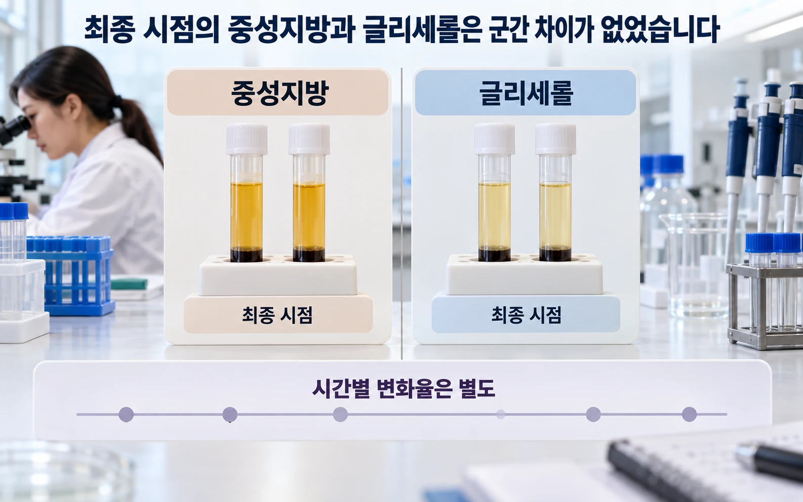 최종 시점의 중성지방과 글리세롤은 군간 차이가 없었습니다