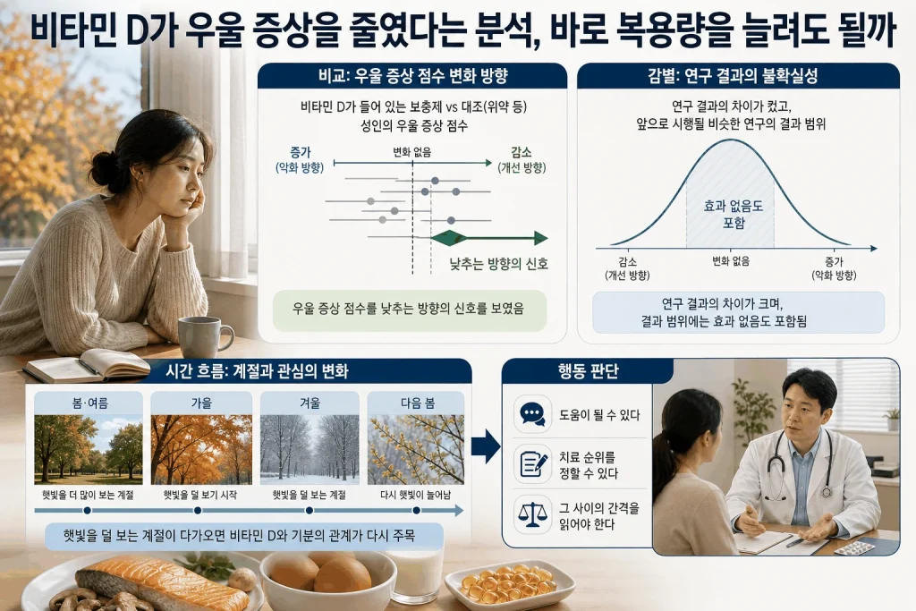 비타민 D가 우울 증상을 줄였다는 분석, 바로 복용량을 늘려도 될까 핵심 내용을 보여주는 대표 이미지