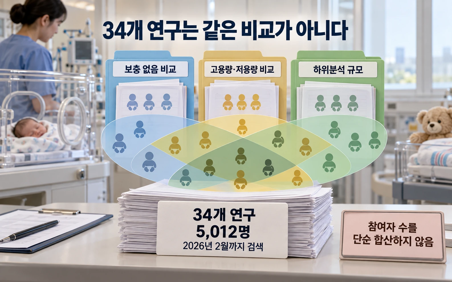 34개 연구는 같은 비교가 아니다의 연구 근거와 적용 범위