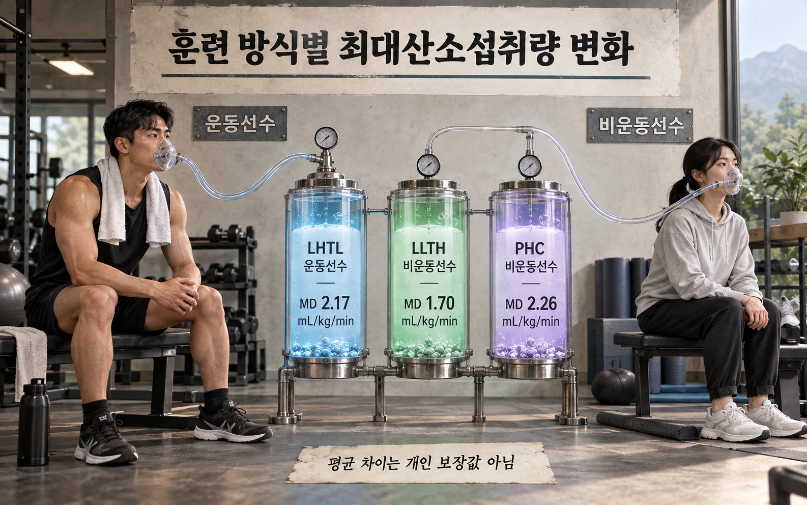 대조군 대비 최대산소섭취량 평균 차이와 단위