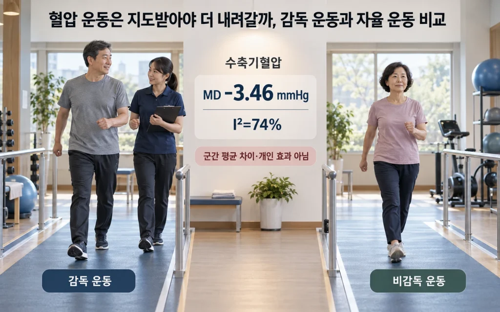 감독 운동과 비감독 운동의 혈압 군간 평균 차이