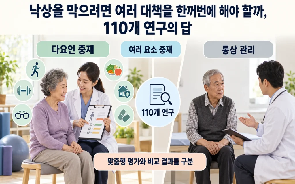 낙상을 막으려면 여러 대책을 한꺼번에 해야 할까, 110개 연구의 답 핵심 요약