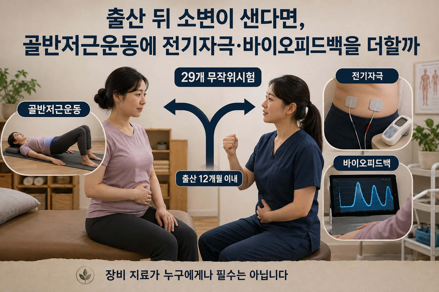 출산 뒤 소변이 샌다면, 골반저근운동에 전기자극·바이오피드백을 더할까 핵심 내용을 보여주는 대표 이미지