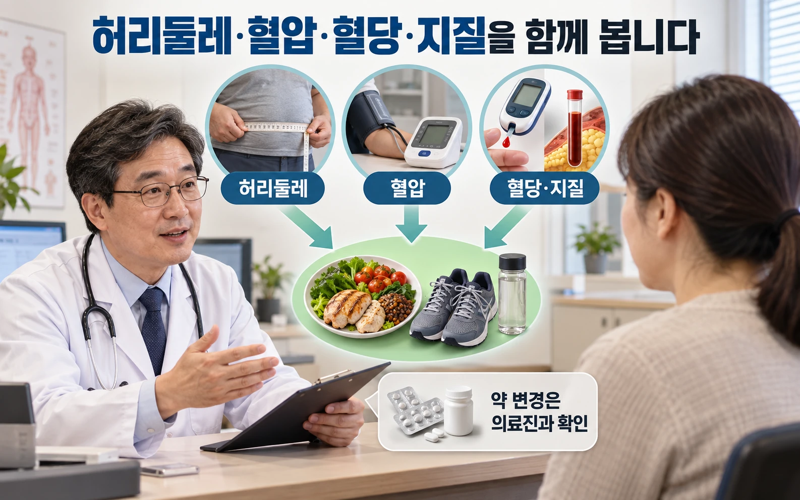 허리둘레·혈압·혈당·지질을 함께 봅니다
