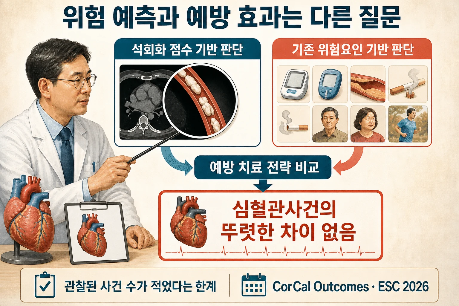 위험 예측과 예방 효과의 차이 내용을 설명하는 건강 정보 그림