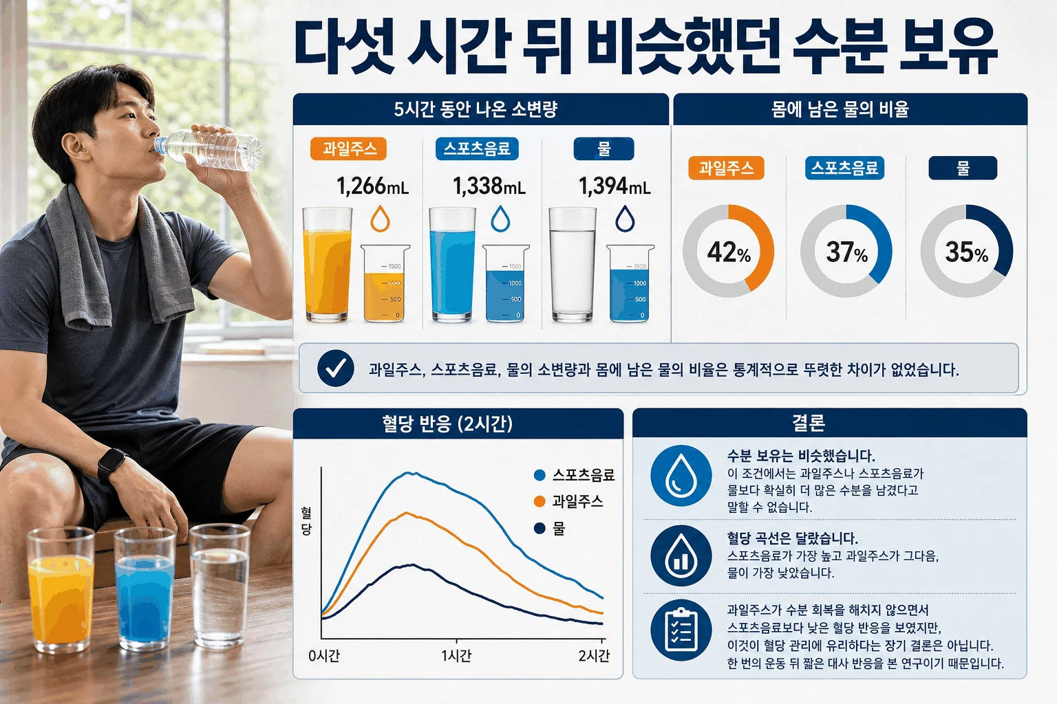 다섯 시간 뒤 비슷했던 수분 보유 핵심 내용을 정리한 정보 그림
