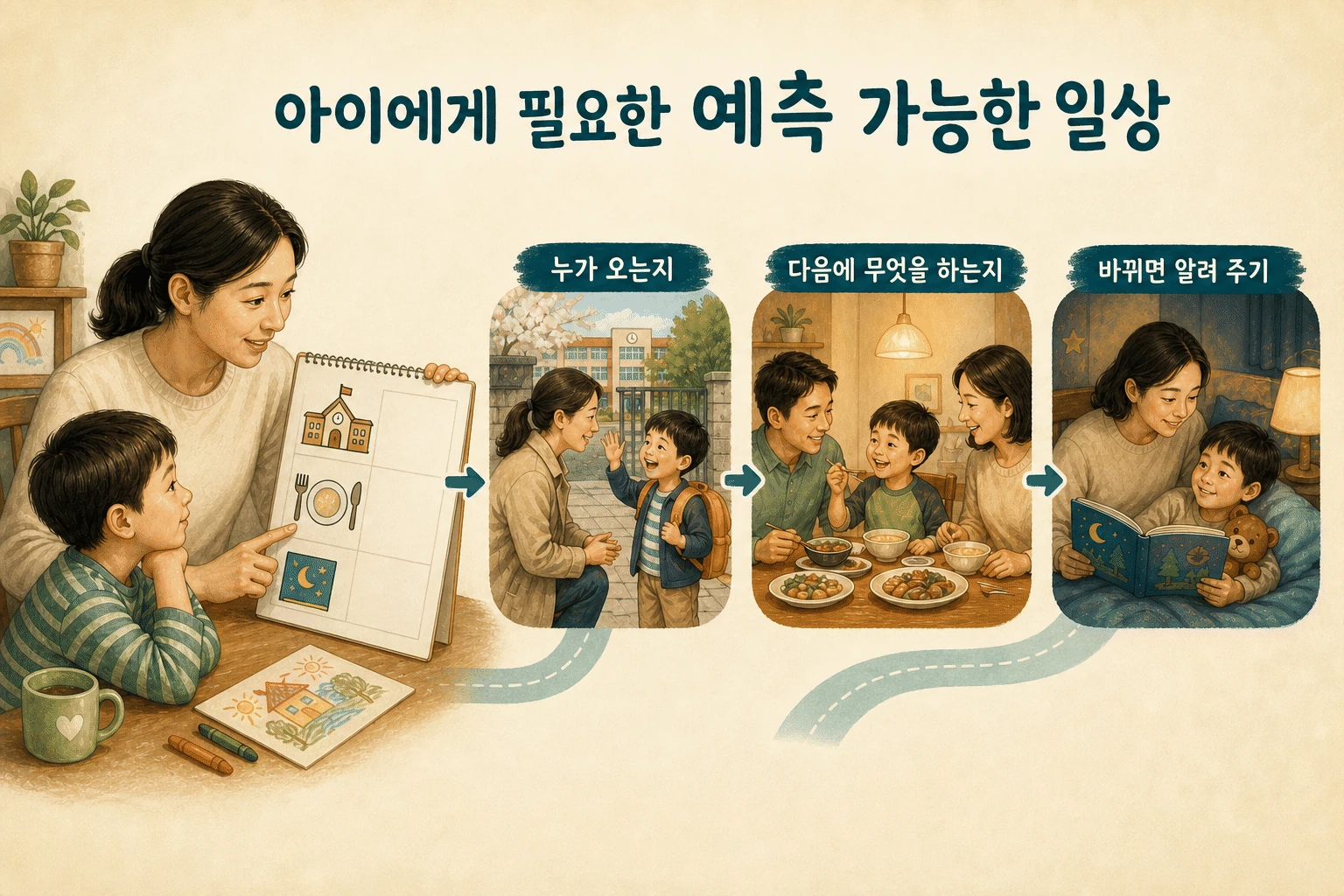 아이에게 필요한 것은 완벽한 하루보다 예측할 수 있는 일상 핵심 내용을 보여주는 대표 이미지
