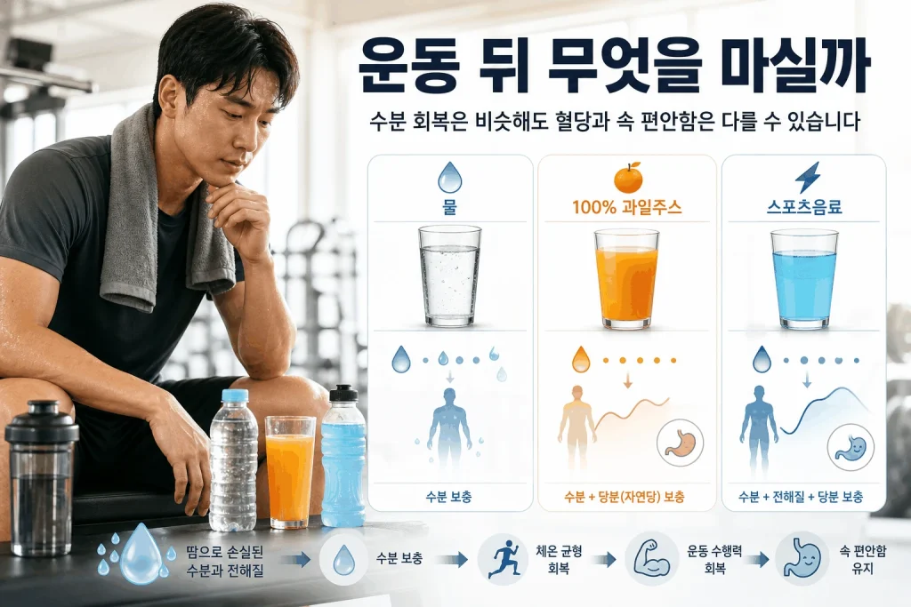 운동 뒤 과일주스와 스포츠음료, 수분 회복은 얼마나 달랐을까 핵심 내용을 보여주는 대표 이미지