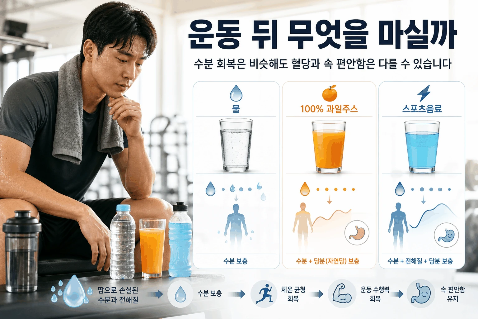 운동 뒤 과일주스와 스포츠음료, 수분 회복은 얼마나 달랐을까 핵심 내용을 보여주는 대표 이미지