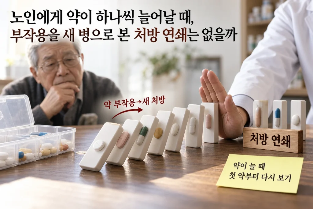 노인에게 약이 하나씩 늘어날 때, 부작용을 새 병으로 본 처방 연쇄는 없을까 연구 결과와 적용 한계를 보여주는 1번째 인포그래픽