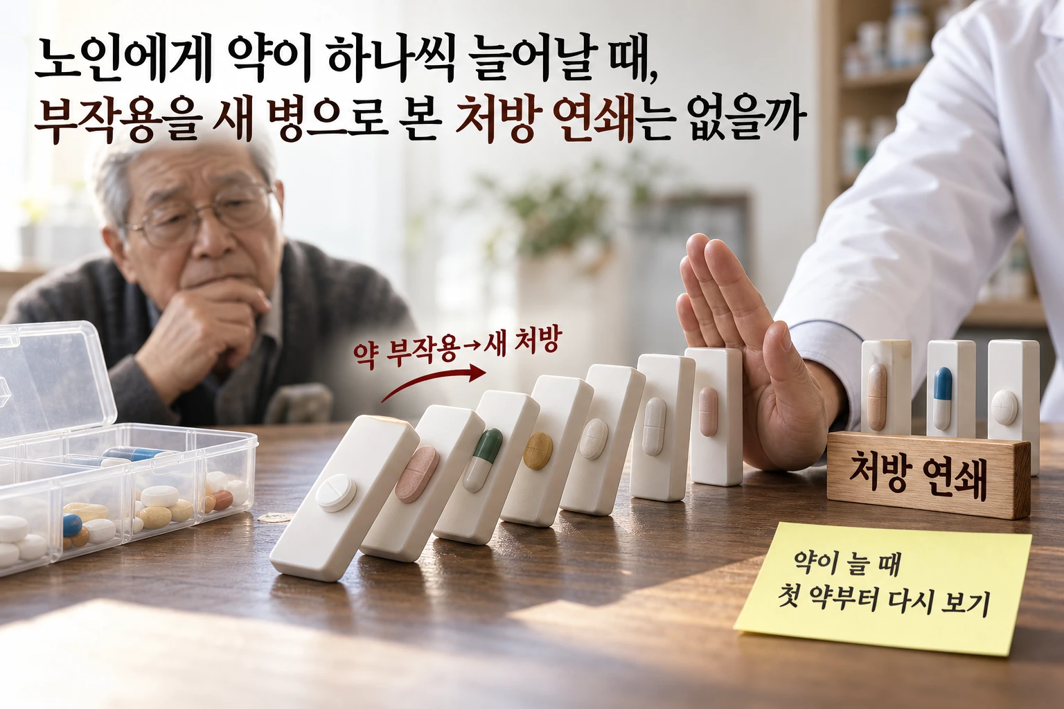 노인에게 약이 하나씩 늘어날 때, 부작용을 새 병으로 본 처방 연쇄는 없을까 연구 결과와 적용 한계를 보여주는 1번째 인포그래픽