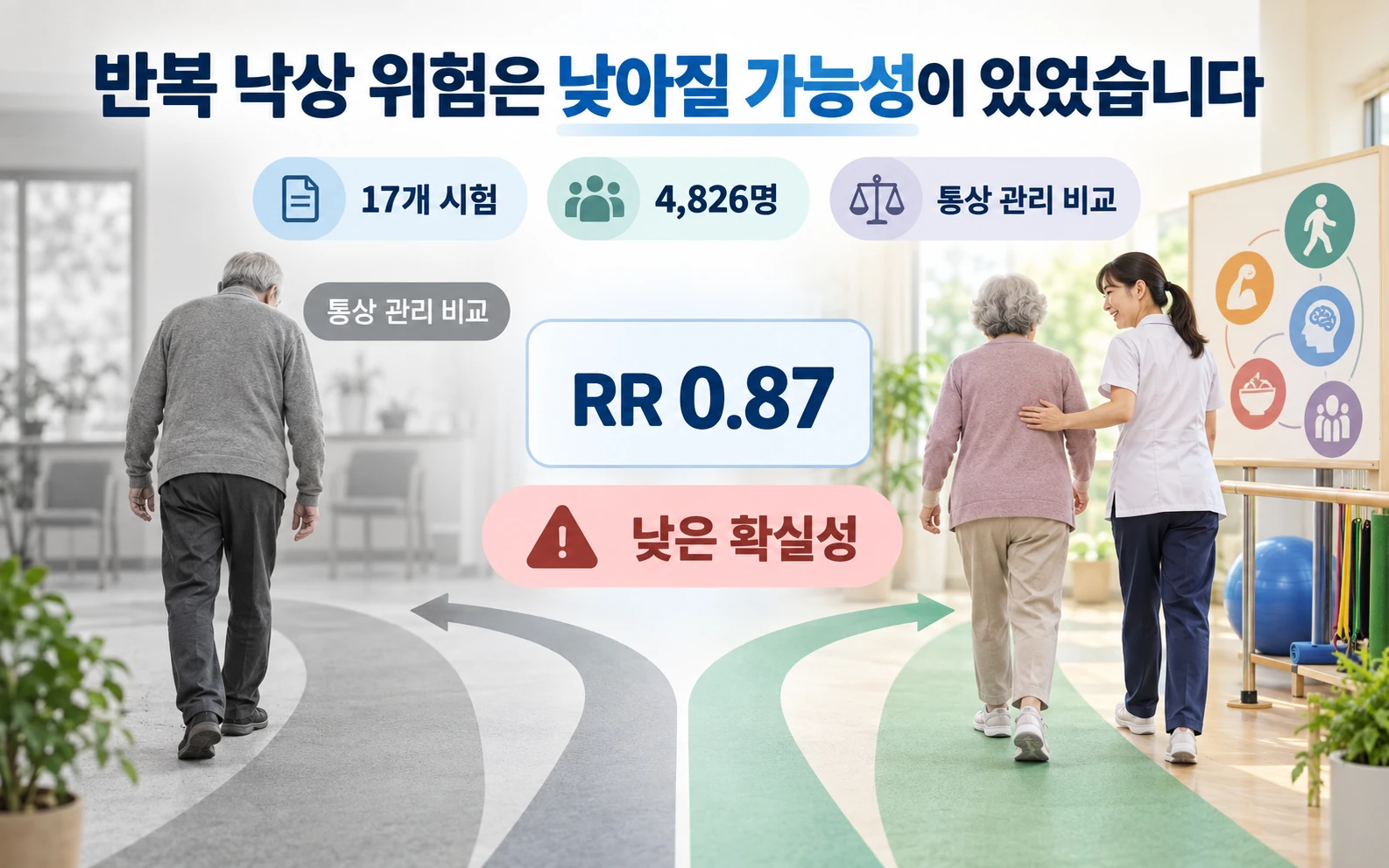 반복 낙상 위험은 낮아질 가능성이 있었습니다