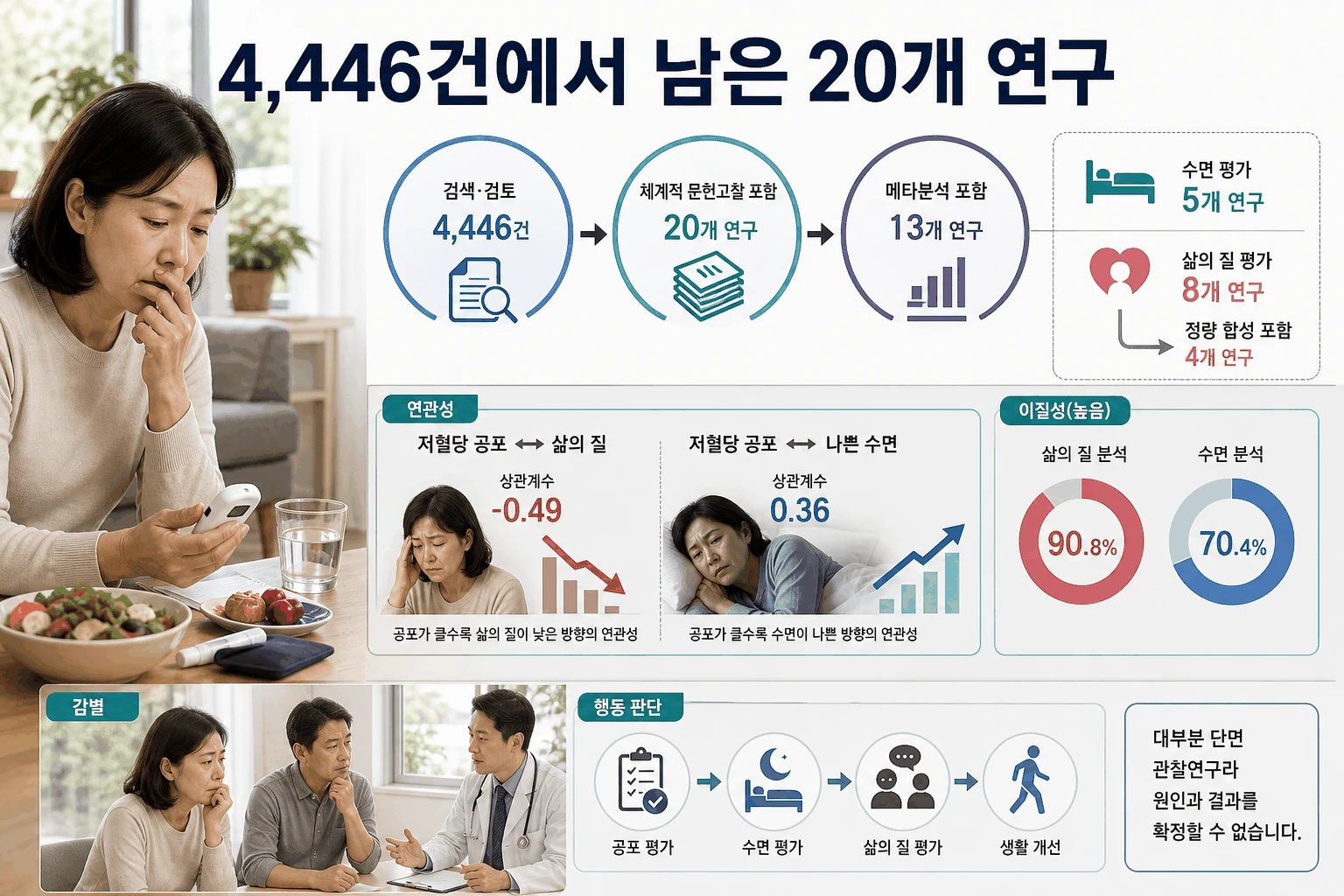 4,446건에서 남은 20개 연구 핵심 내용을 정리한 정보 그림