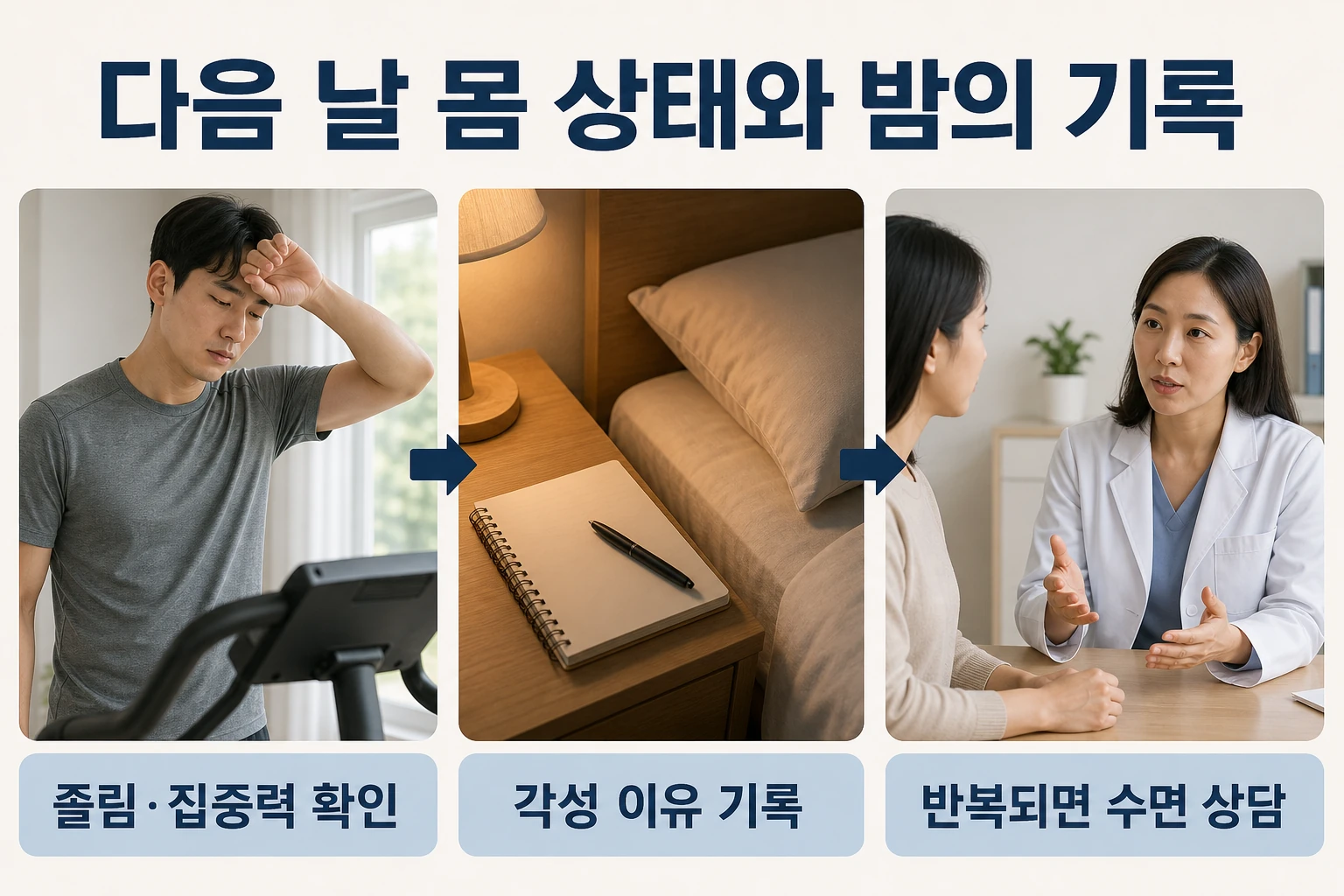 다음 날 운동과 반복되는 각성의 관리의 비교와 판단 기준