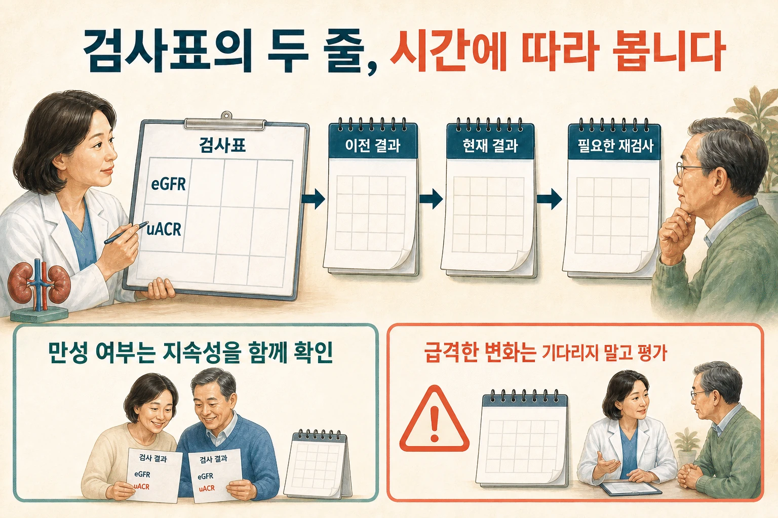 검사표의 두 줄을 읽는 방법 내용을 설명하는 건강 정보 그림