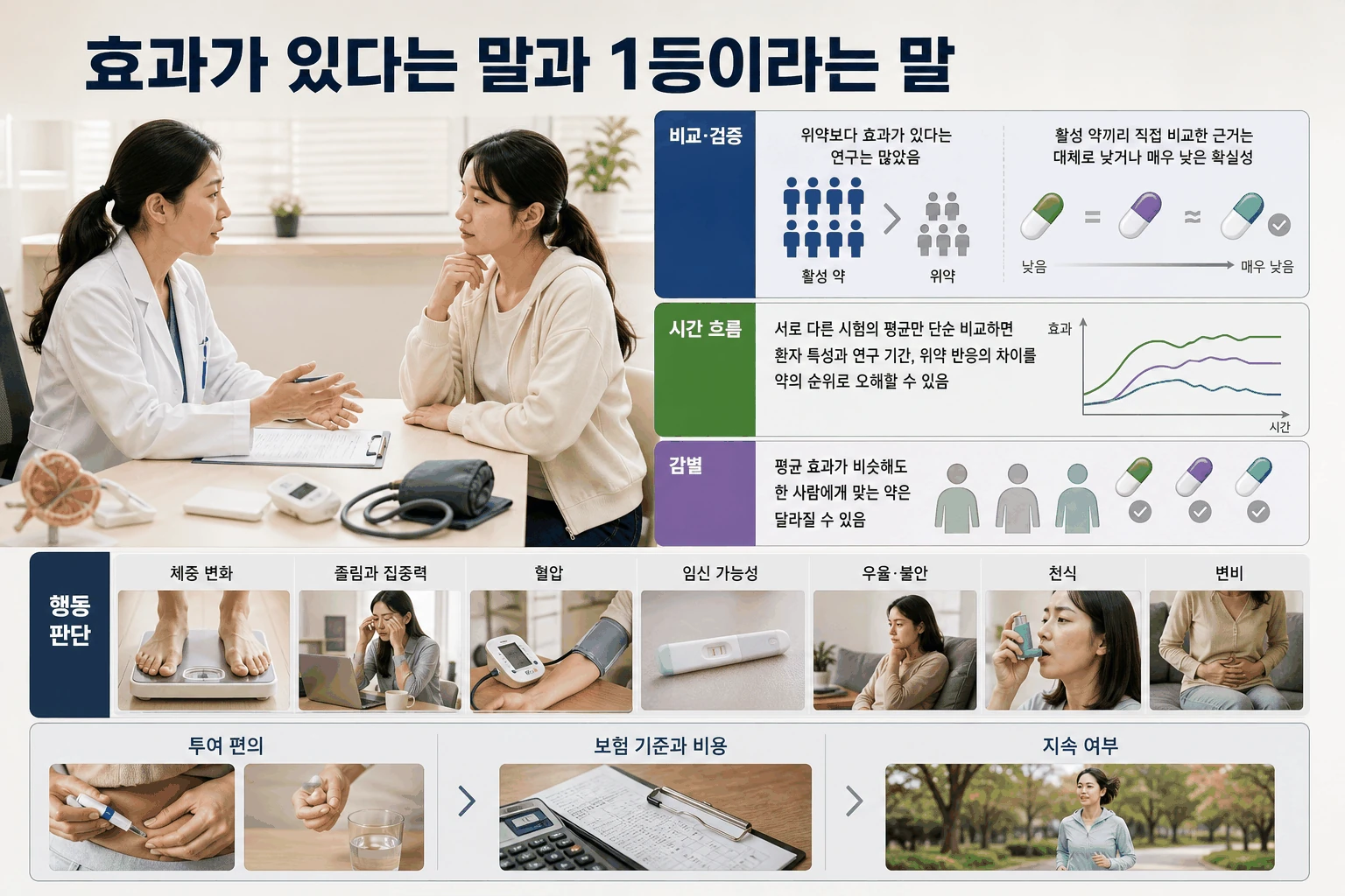 효과가 있다는 말과 1등이라는 말 핵심 내용을 정리한 정보 그림