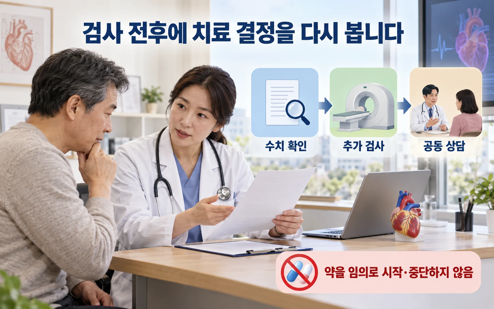 검사 전후에 치료 결정을 다시 봅니다