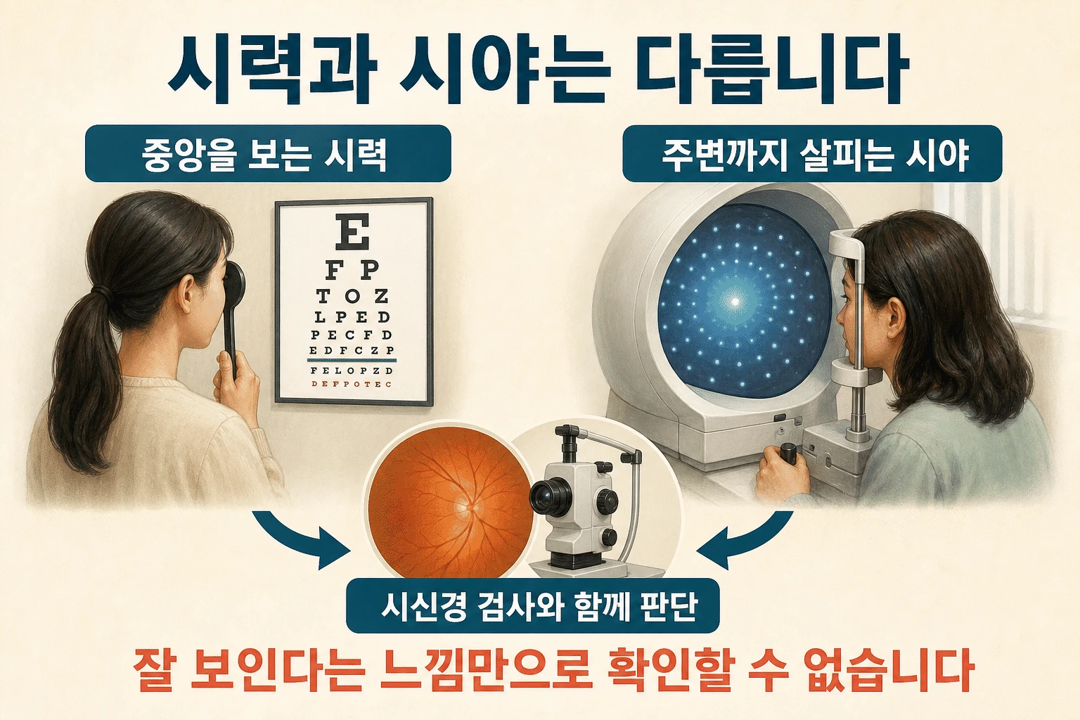 잘 보이는 동안의 변화 내용을 설명하는 건강 정보 그림