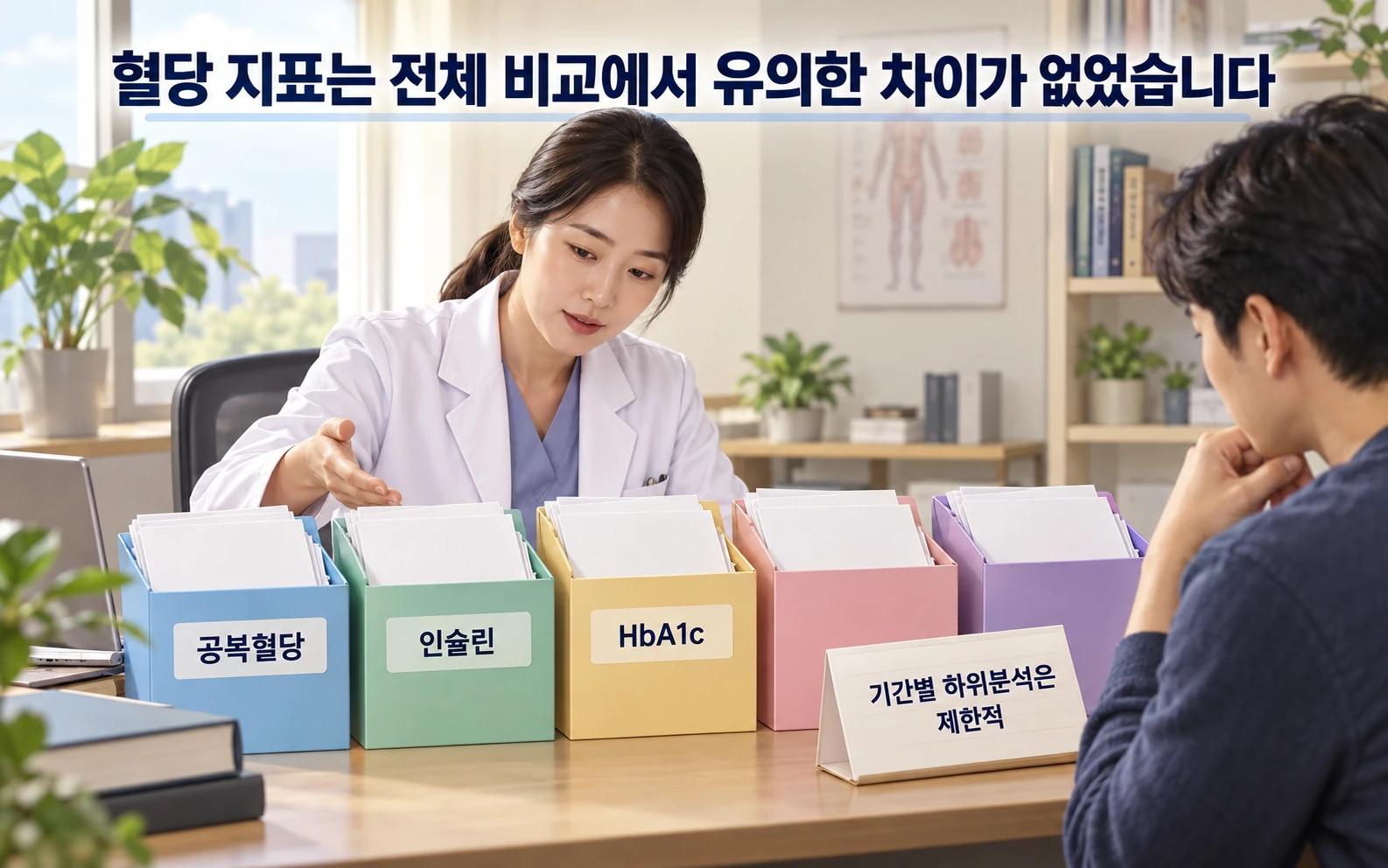 혈당 지표는 전체 비교에서 유의한 차이가 없었습니다