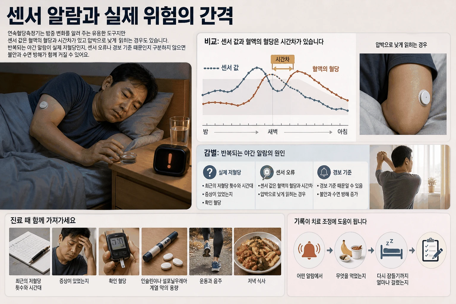 센서 알람과 실제 위험의 간격 핵심 내용을 정리한 정보 그림