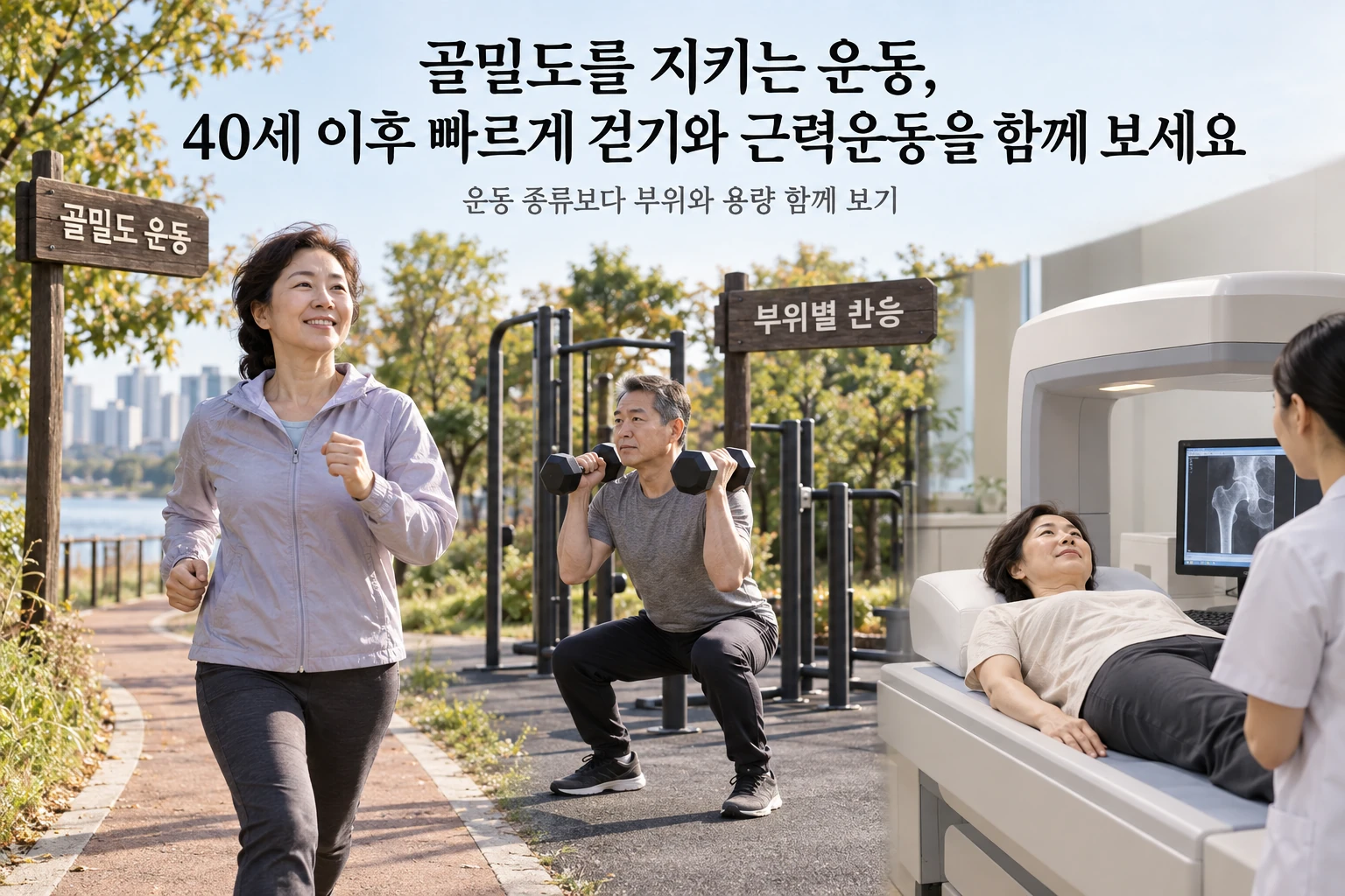 골밀도를 지키는 운동, 40세 이후 빠르게 걷기와 근력운동을 함께 보세요 연구 결과와 적용 한계를 보여주는 1번째 인포그래픽