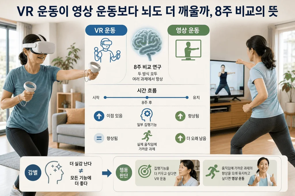 VR 운동이 영상 운동보다 뇌도 더 깨울까, 8주 비교의 뜻 핵심 내용을 보여주는 대표 이미지
