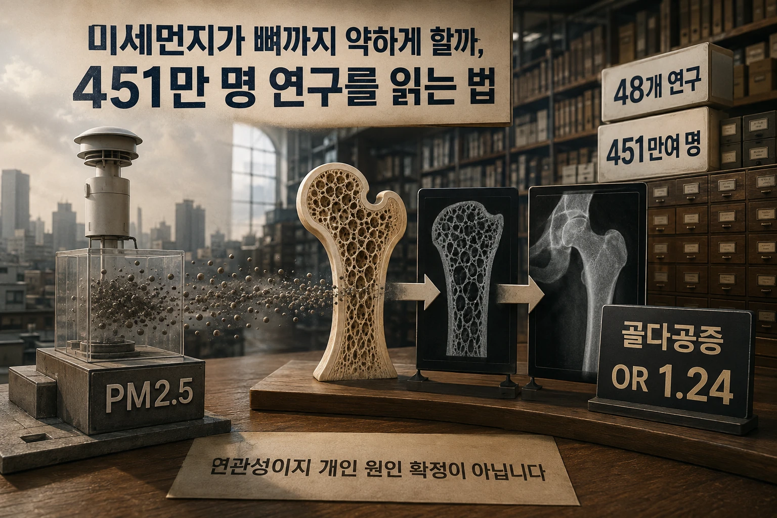 미세먼지가 뼈까지 약하게 할까, 451만 명 연구를 읽는 법 핵심 내용을 보여주는 대표 이미지