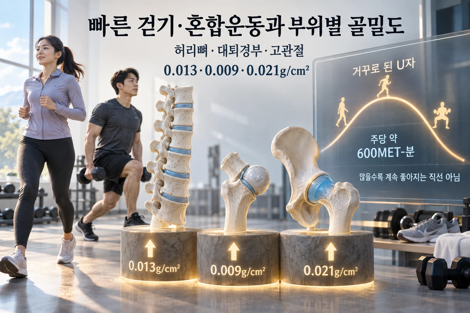 골밀도를 지키는 운동, 40세 이후 빠르게 걷기와 근력운동을 함께 보세요 연구 결과와 적용 한계를 보여주는 3번째 인포그래픽