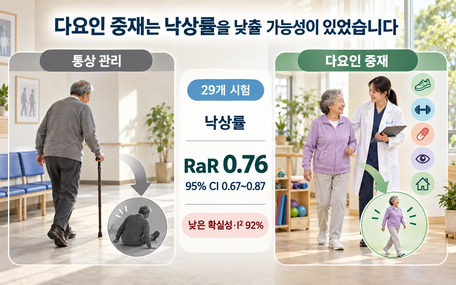 다요인 중재는 낙상률을 낮출 가능성이 있었습니다