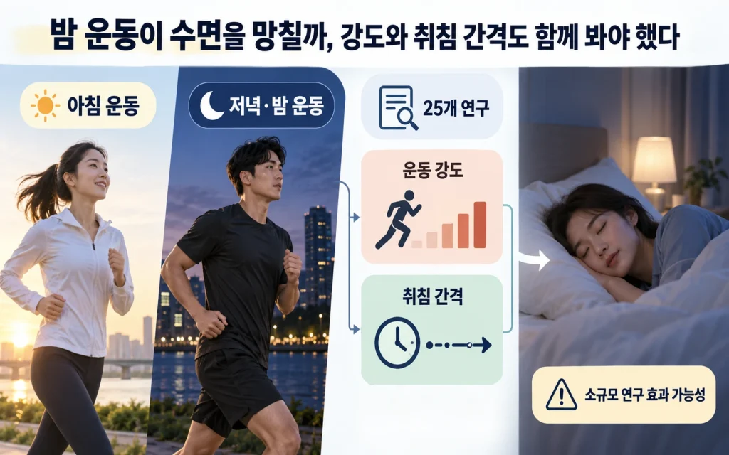 밤 운동이 수면을 망칠까, 강도와 취침 간격도 함께 봐야 했다 핵심 요약