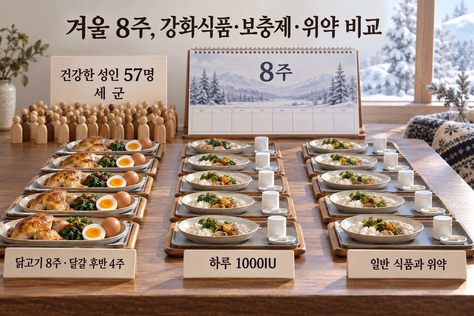 비타민 D 강화 달걀·닭고기, 겨울 수치 하락은 막았지만 보충제만큼 올리진 못했습니다 연구 결과와 적용 한계를 보여주는 2번째 인포그래픽
